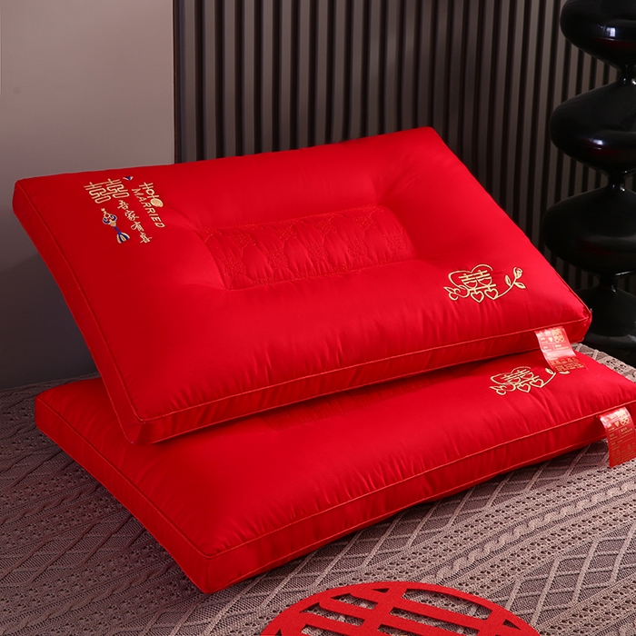 贤内助家纺 2026新款全棉刺绣婚庆枕定型枕保健枕枕头枕芯 吾家有喜