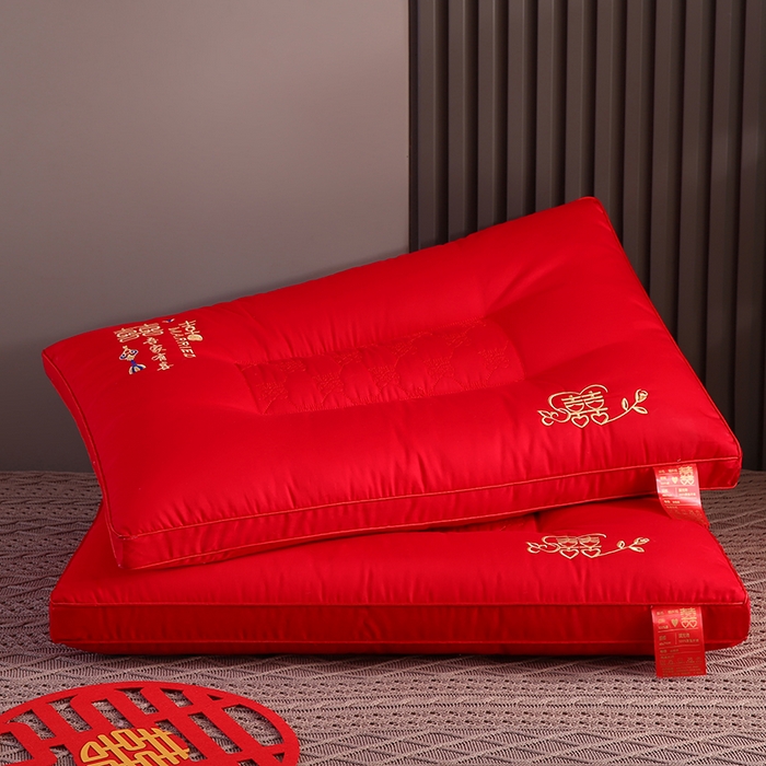 91家纺网 家纺一手货源 找家纺 贤内助家纺 2026新款全棉刺绣婚庆枕定型枕保健枕枕头枕芯 吾家有喜