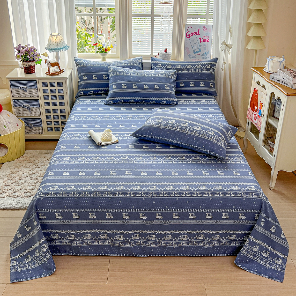 91家纺网 家纺一手货源 找家纺 栩裕纺织 2026春夏爆款老粗布凉席床单款凉席席子空调软席-提供买家秀 吉祥鹿-床单款