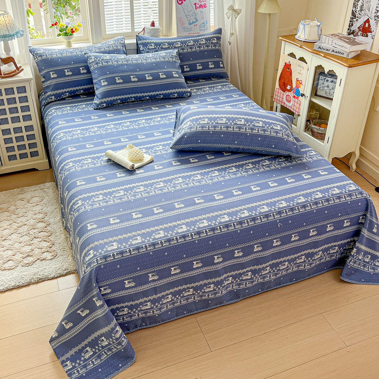 91家纺网 家纺一手货源 找家纺 栩裕纺织 2026春夏爆款老粗布凉席床单款凉席席子空调软席-提供买家秀 吉祥鹿-床单款