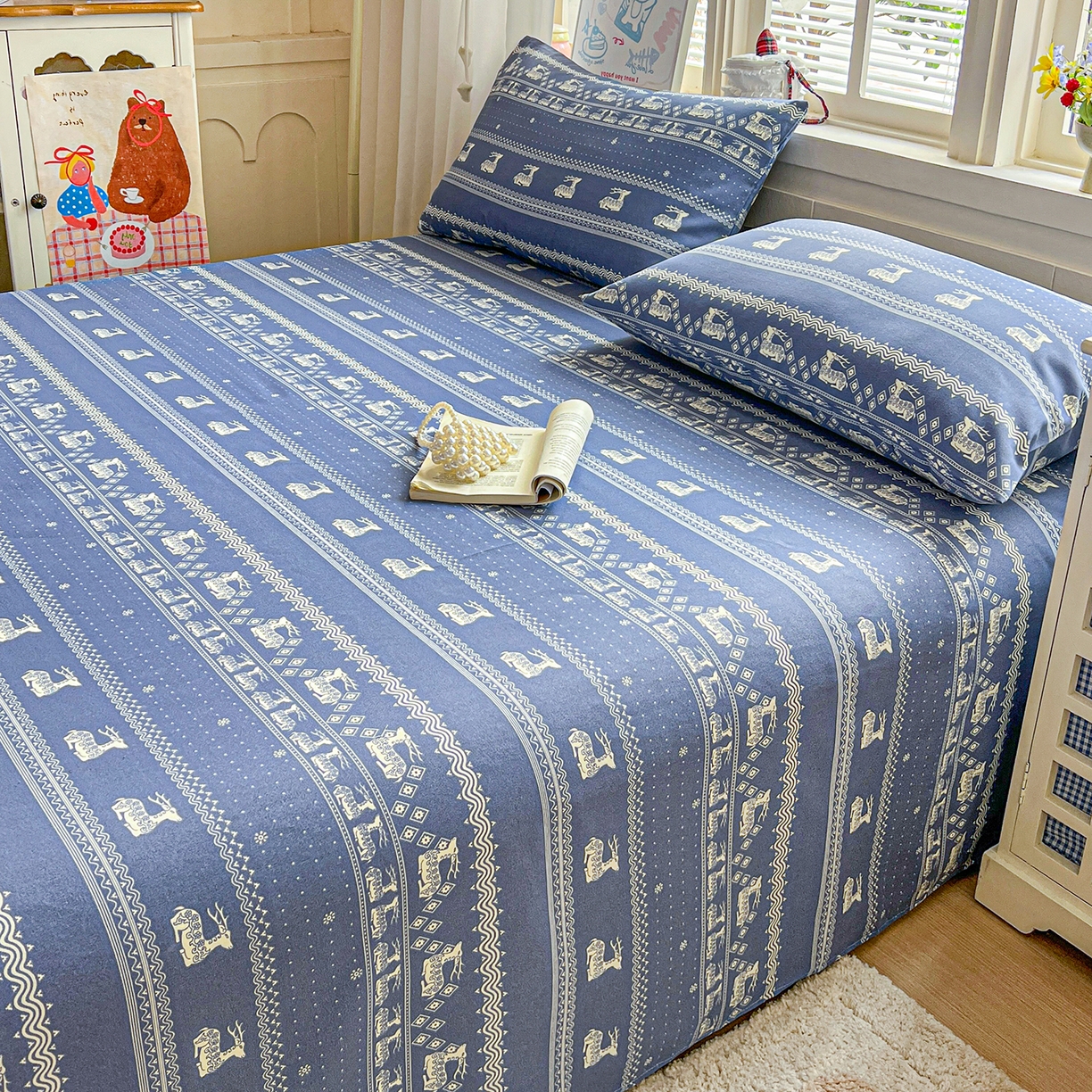 91家纺网 家纺一手货源 找家纺 栩裕纺织 2026春夏爆款老粗布凉席床单款凉席席子空调软席-提供买家秀 吉祥鹿-床单款