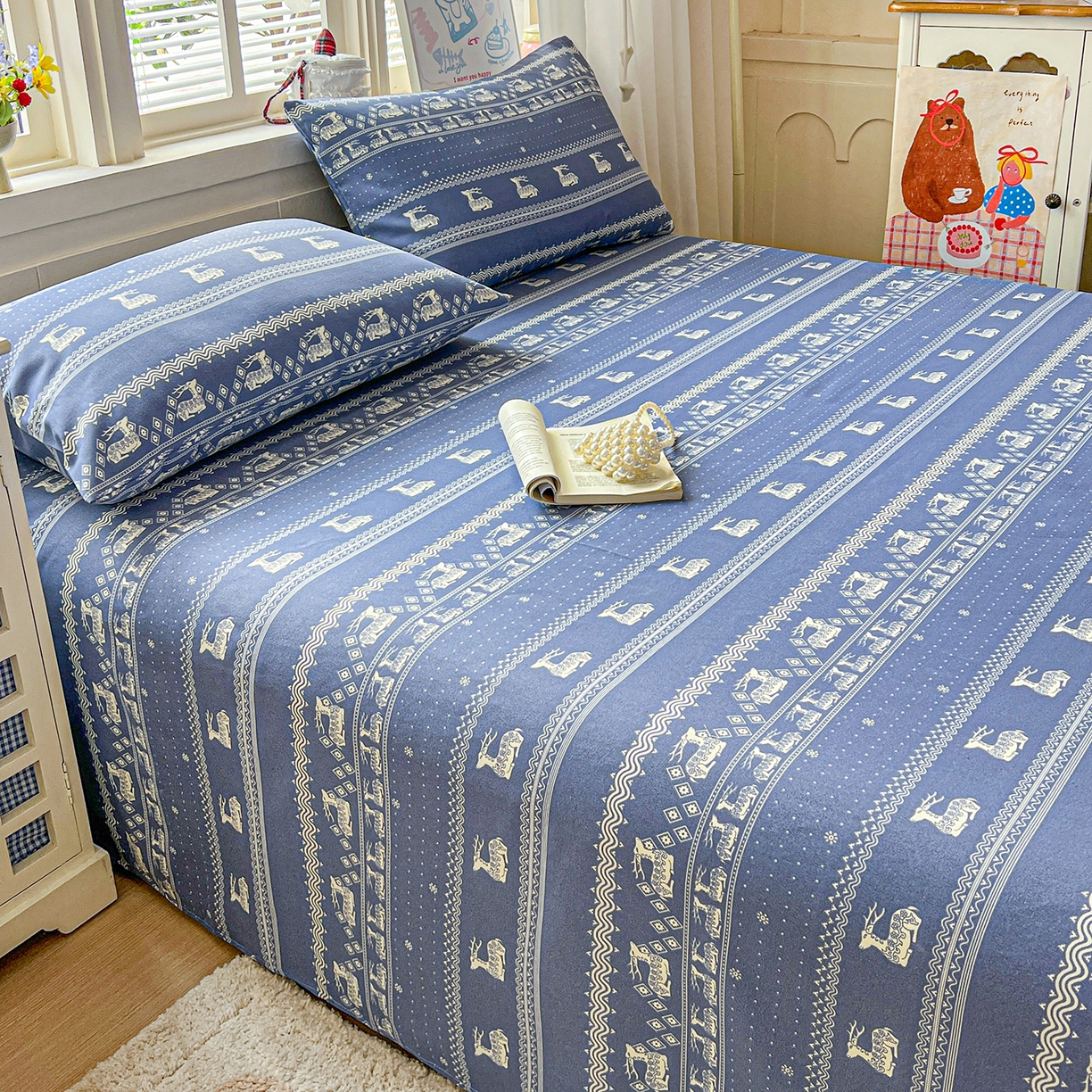 91家纺网 家纺一手货源 找家纺 栩裕纺织 2026春夏爆款老粗布凉席床单款凉席席子空调软席-提供买家秀 吉祥鹿-床单款