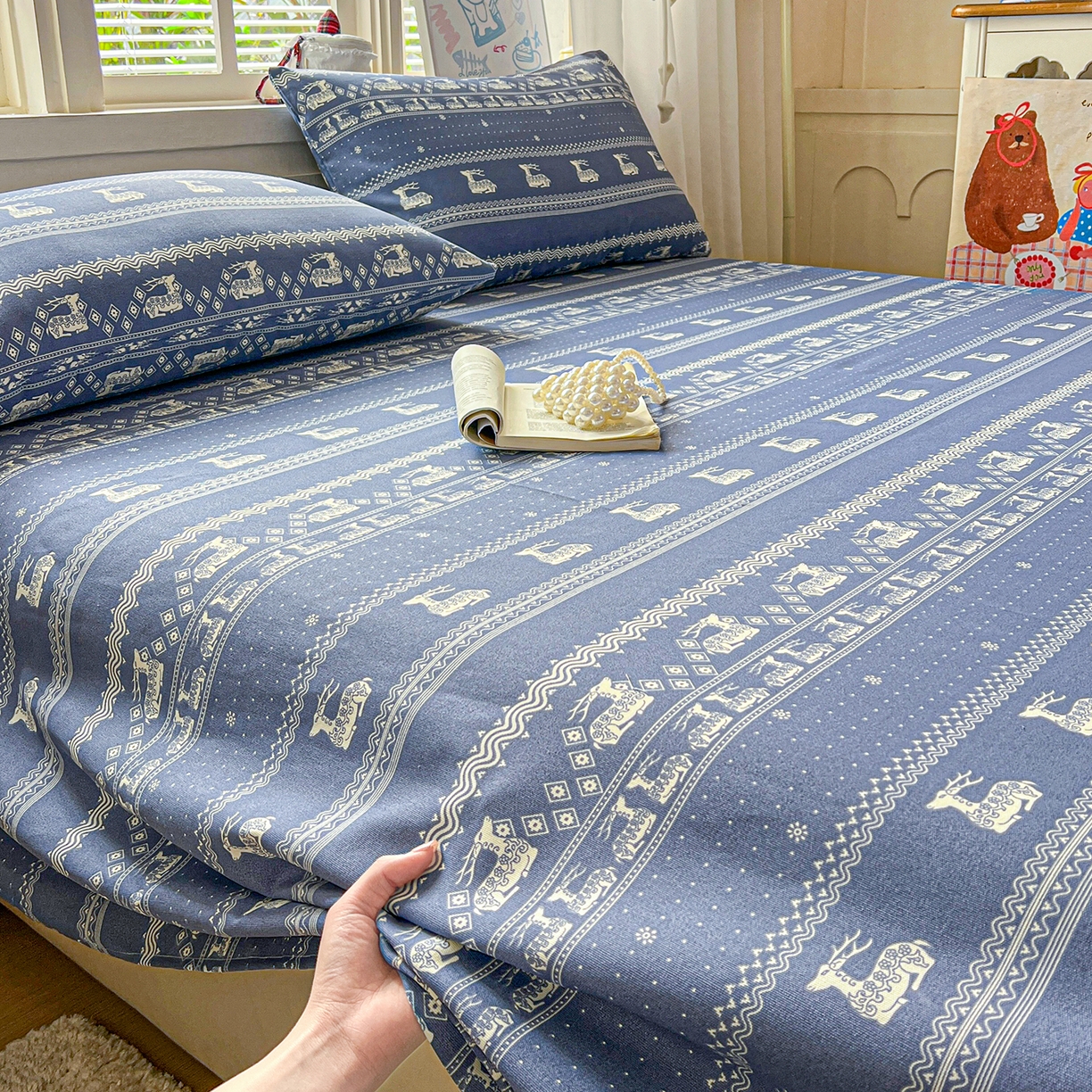 91家纺网 家纺一手货源 找家纺 栩裕纺织 2026春夏爆款老粗布凉席床单款凉席席子空调软席-提供买家秀 吉祥鹿-床单款