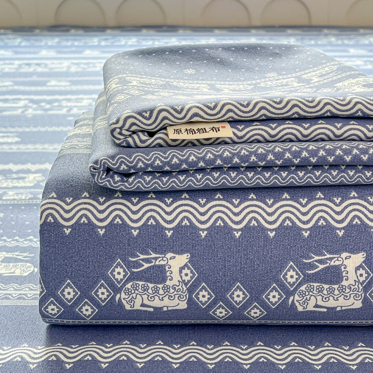 91家纺网 家纺一手货源 找家纺 栩裕纺织 2026春夏爆款老粗布凉席床单款凉席席子空调软席-提供买家秀 吉祥鹿-床单款