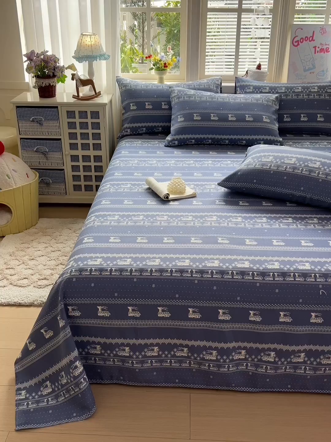 91家纺网 家纺一手货源 找家纺 栩裕纺织 2026春夏爆款老粗布凉席床单款凉席席子空调软席-提供买家秀 吉祥鹿-床单款