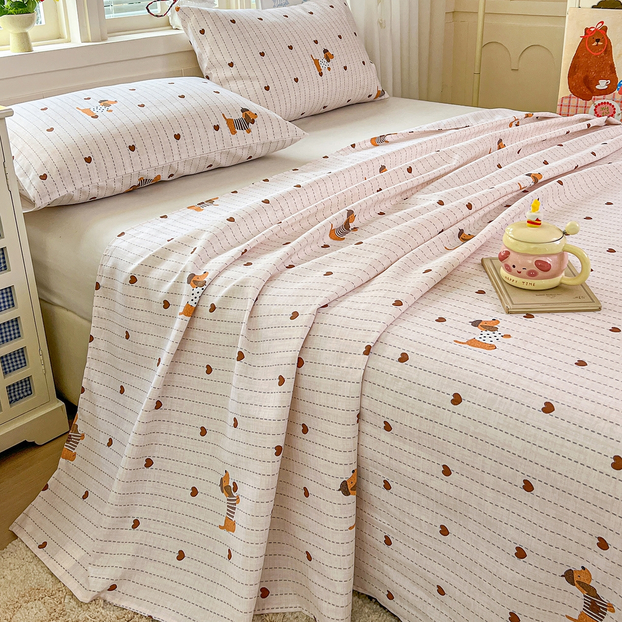 91家纺网 家纺一手货源 找家纺 栩裕纺织 2026春夏爆款老粗布凉席床单款凉席席子空调软席-提供买家秀 甜心腊肠狗-床单款