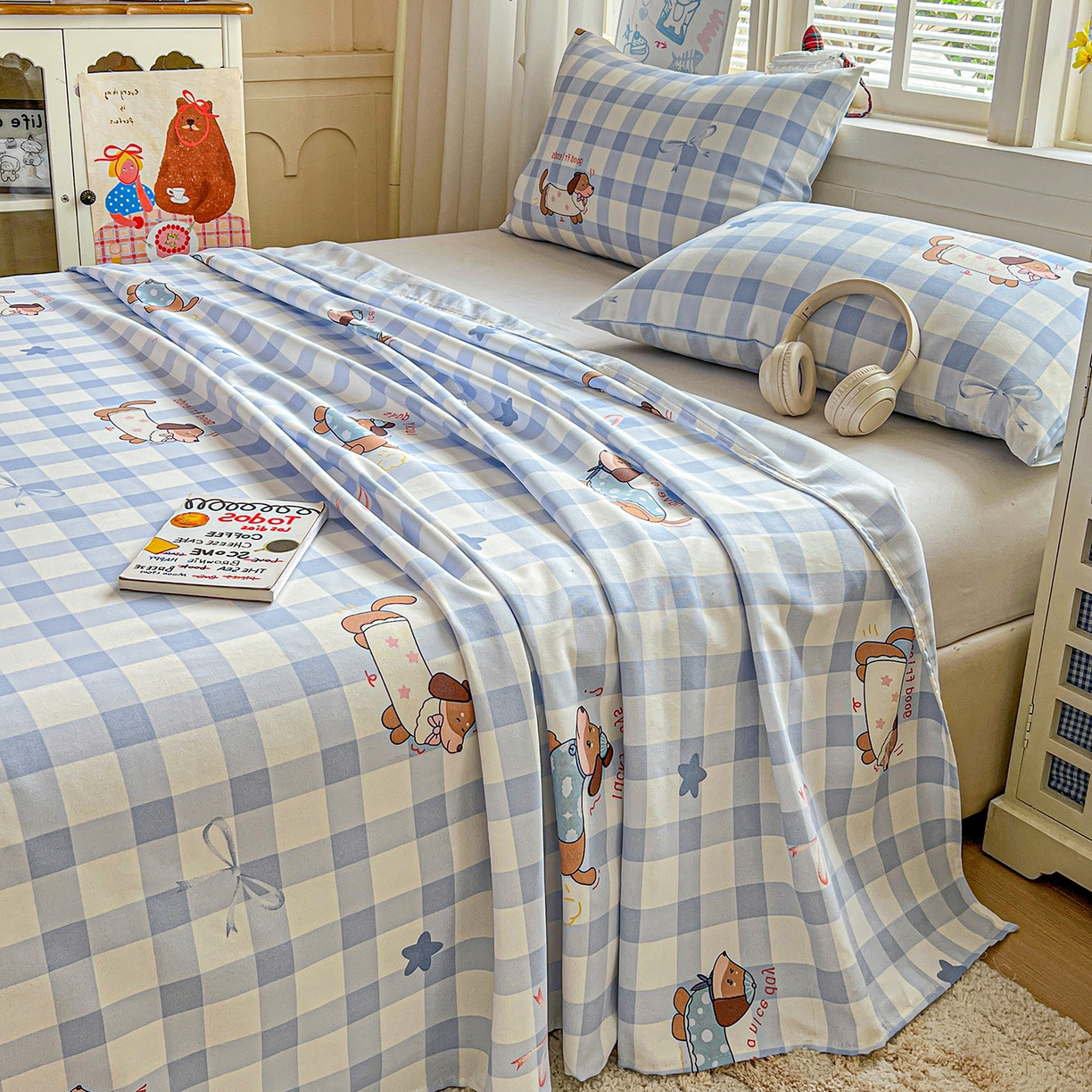 91家纺网 家纺一手货源 找家纺 栩裕纺织 2026春夏爆款老粗布凉席床单款凉席席子空调软席-提供买家秀 星空萌宠-床单款