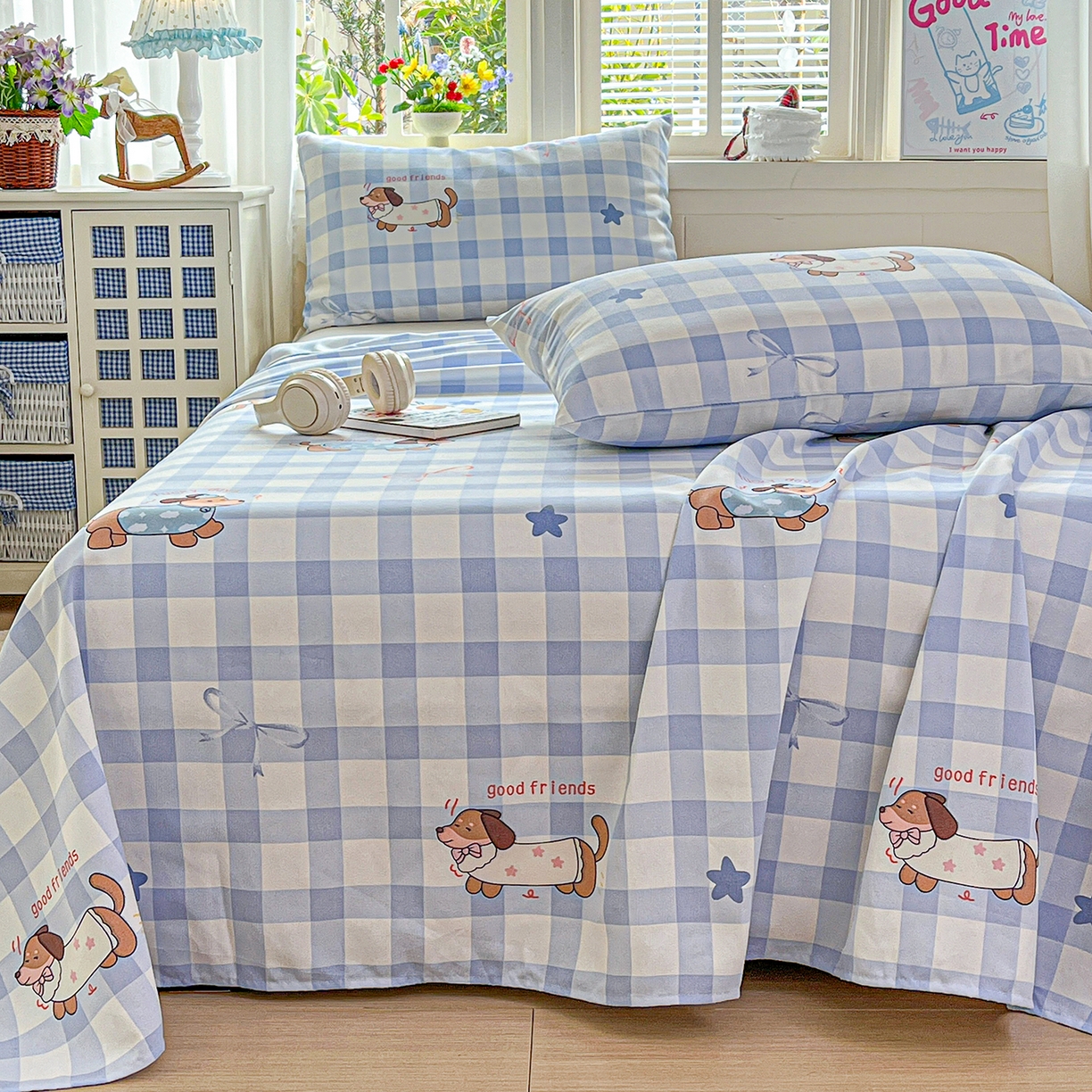 91家纺网 家纺一手货源 找家纺 栩裕纺织 2026春夏爆款老粗布凉席床单款凉席席子空调软席-提供买家秀 星空萌宠-床单款