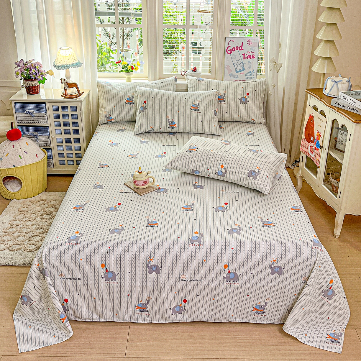 91家纺网 家纺一手货源 找家纺 栩裕纺织 2026春夏爆款老粗布凉席床单款凉席席子空调软席-提供买家秀 幸运小象-床单款