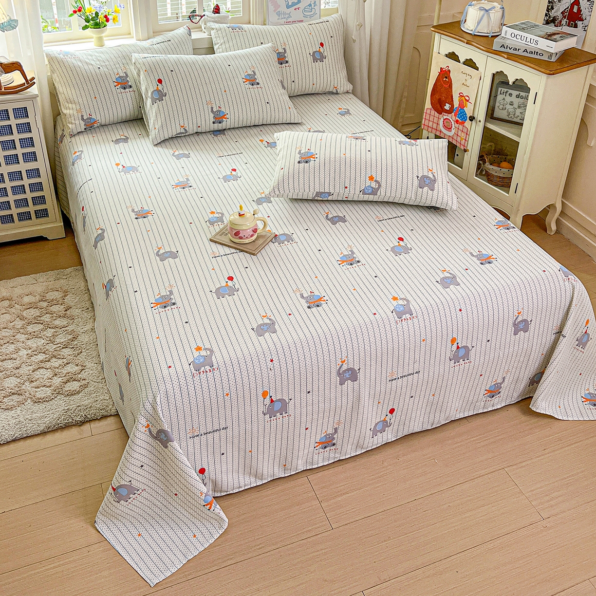 91家纺网 家纺一手货源 找家纺 栩裕纺织 2026春夏爆款老粗布凉席床单款凉席席子空调软席-提供买家秀 幸运小象-床单款