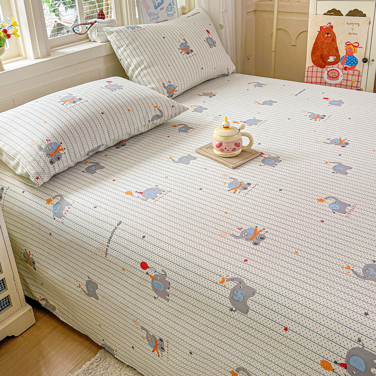 91家纺网 家纺一手货源 找家纺 栩裕纺织 2026春夏爆款老粗布凉席床单款凉席席子空调软席-提供买家秀 幸运小象-床单款