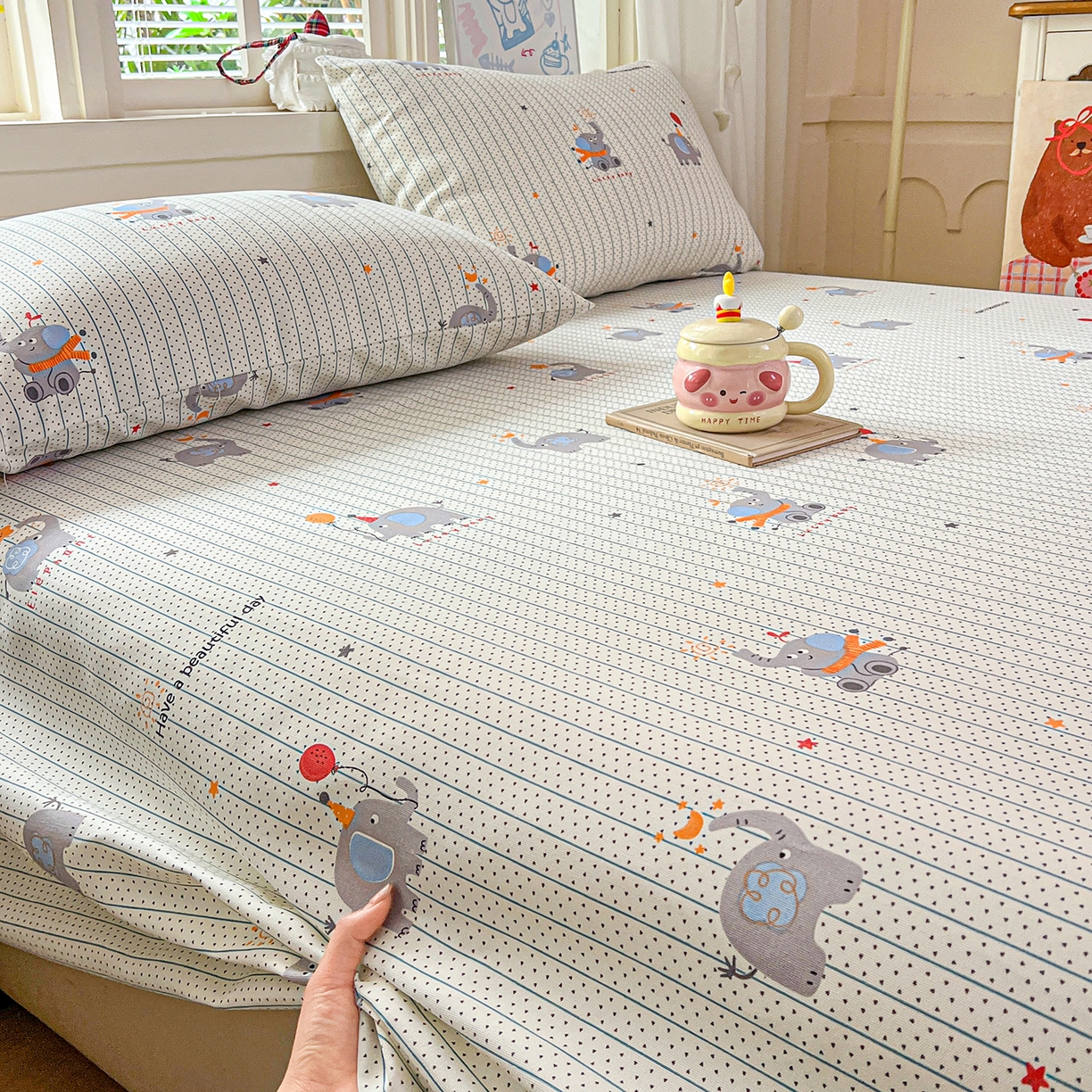 91家纺网 家纺一手货源 找家纺 栩裕纺织 2026春夏爆款老粗布凉席床单款凉席席子空调软席-提供买家秀 幸运小象-床单款