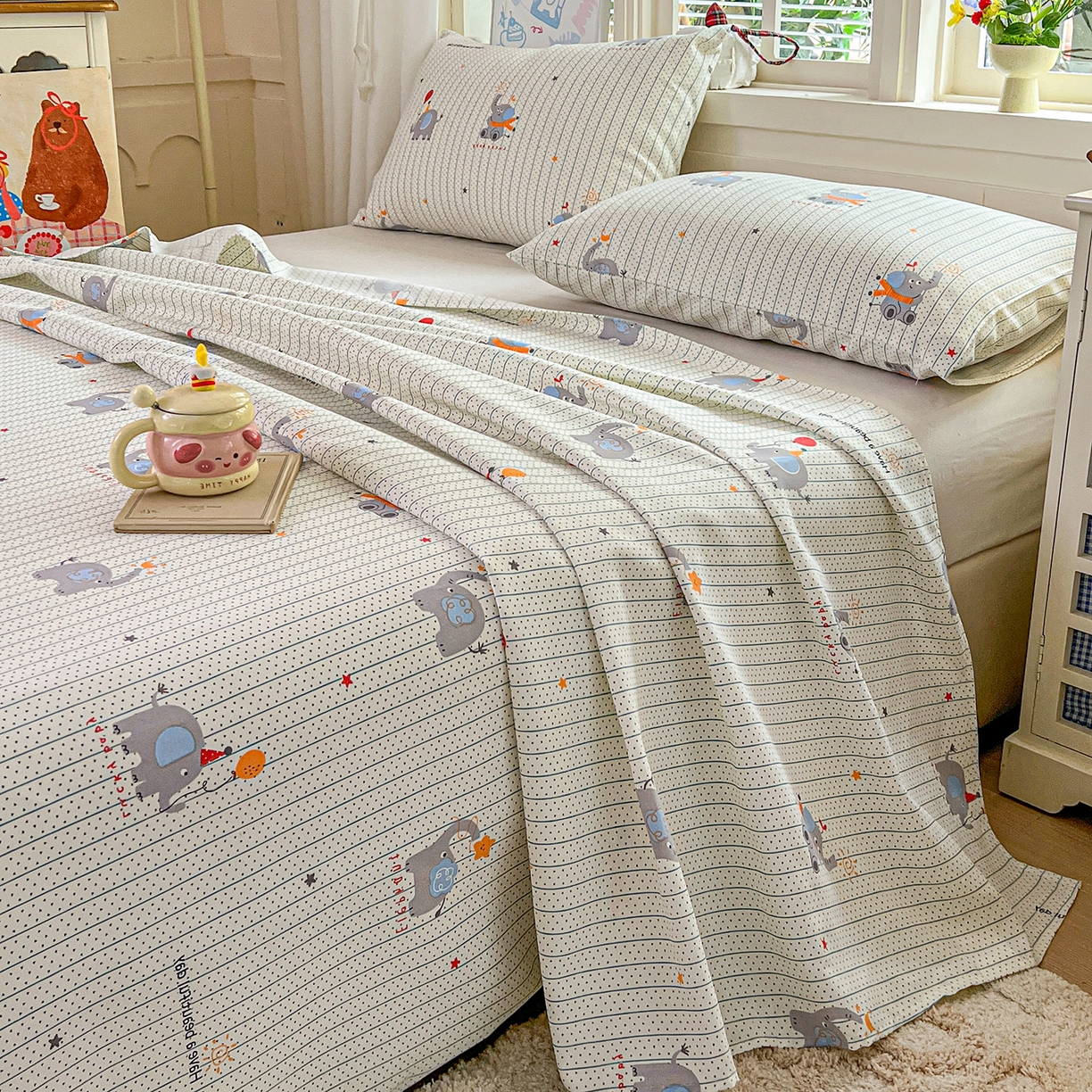 91家纺网 家纺一手货源 找家纺 栩裕纺织 2026春夏爆款老粗布凉席床单款凉席席子空调软席-提供买家秀 幸运小象-床单款