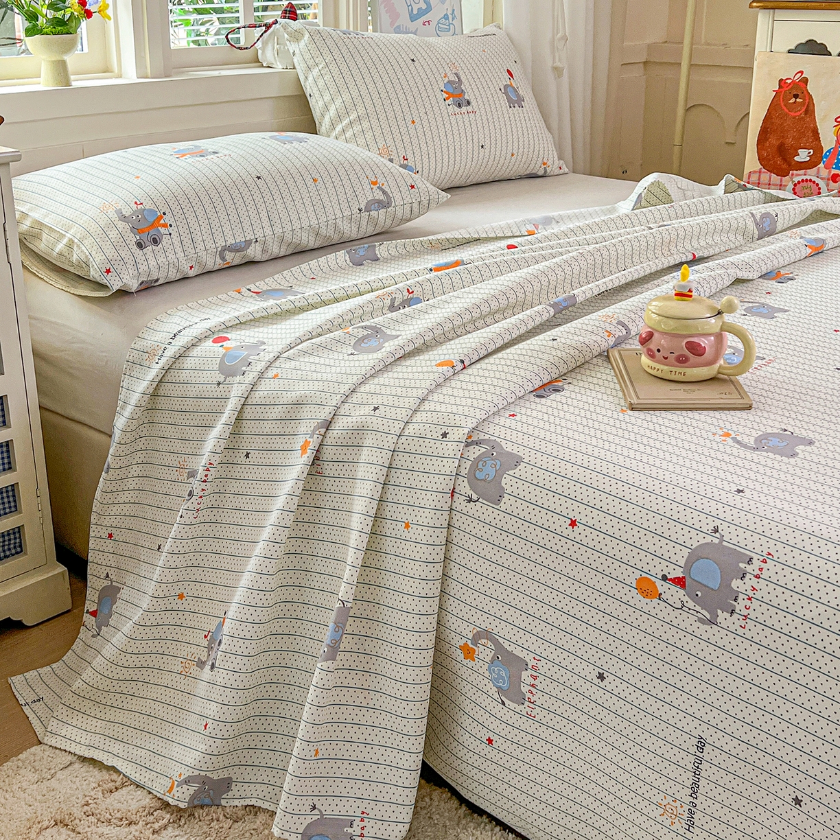 91家纺网 家纺一手货源 找家纺 栩裕纺织 2026春夏爆款老粗布凉席床单款凉席席子空调软席-提供买家秀 幸运小象-床单款