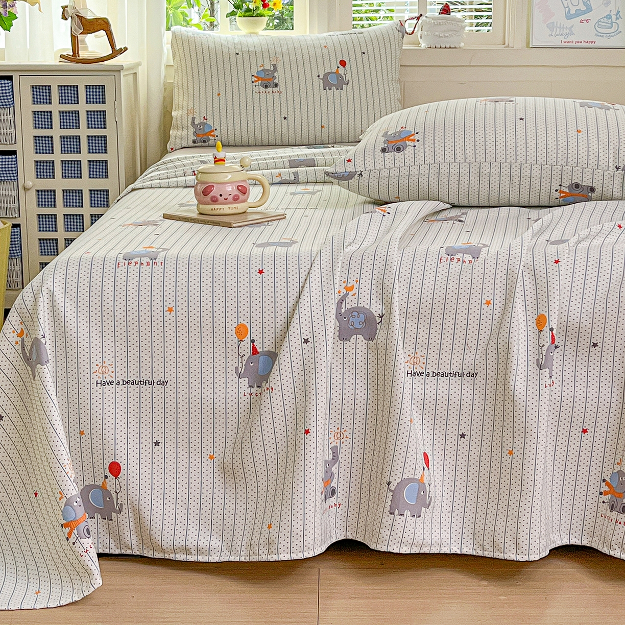 91家纺网 家纺一手货源 找家纺 栩裕纺织 2026春夏爆款老粗布凉席床单款凉席席子空调软席-提供买家秀 幸运小象-床单款