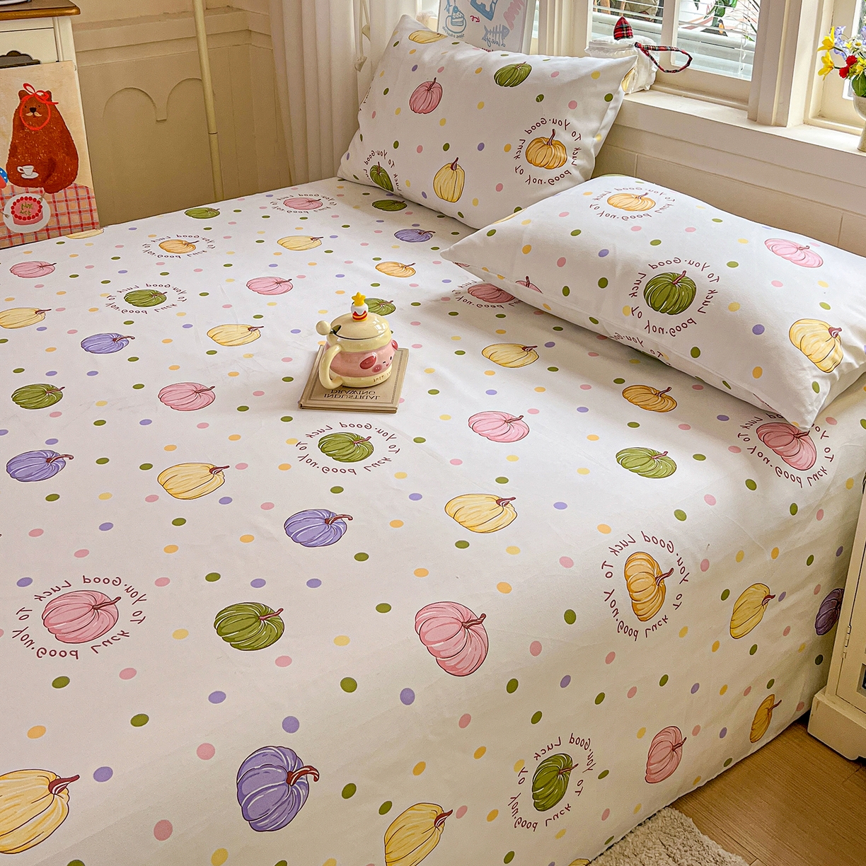 91家纺网 家纺一手货源 找家纺 栩裕纺织 2026春夏爆款老粗布凉席床单款凉席席子空调软席-提供买家秀 炫彩波点-床单款