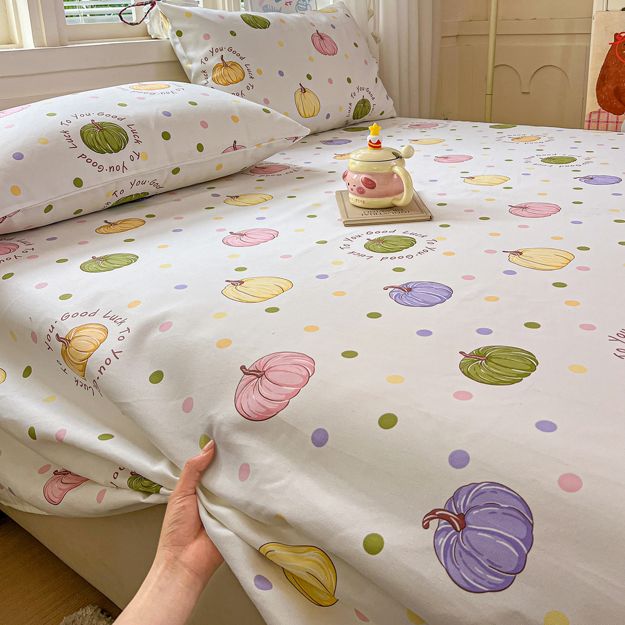 91家纺网 家纺一手货源 找家纺 栩裕纺织 2026春夏爆款老粗布凉席床单款凉席席子空调软席-提供买家秀 炫彩波点-床单款