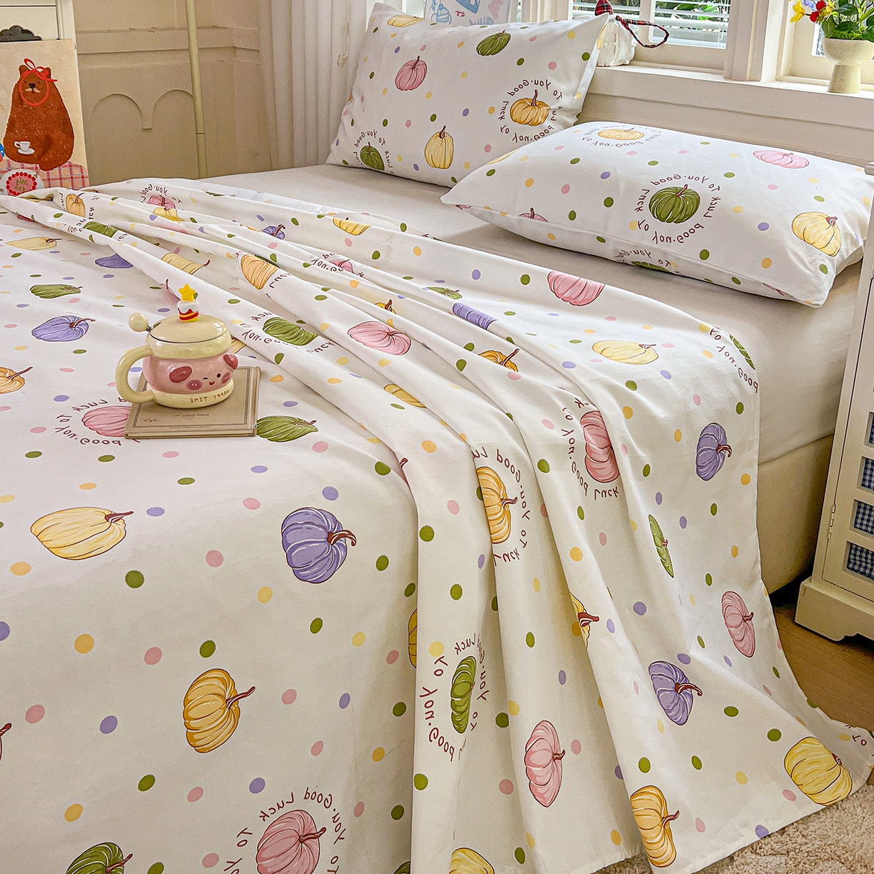 91家纺网 家纺一手货源 找家纺 栩裕纺织 2026春夏爆款老粗布凉席床单款凉席席子空调软席-提供买家秀 炫彩波点-床单款