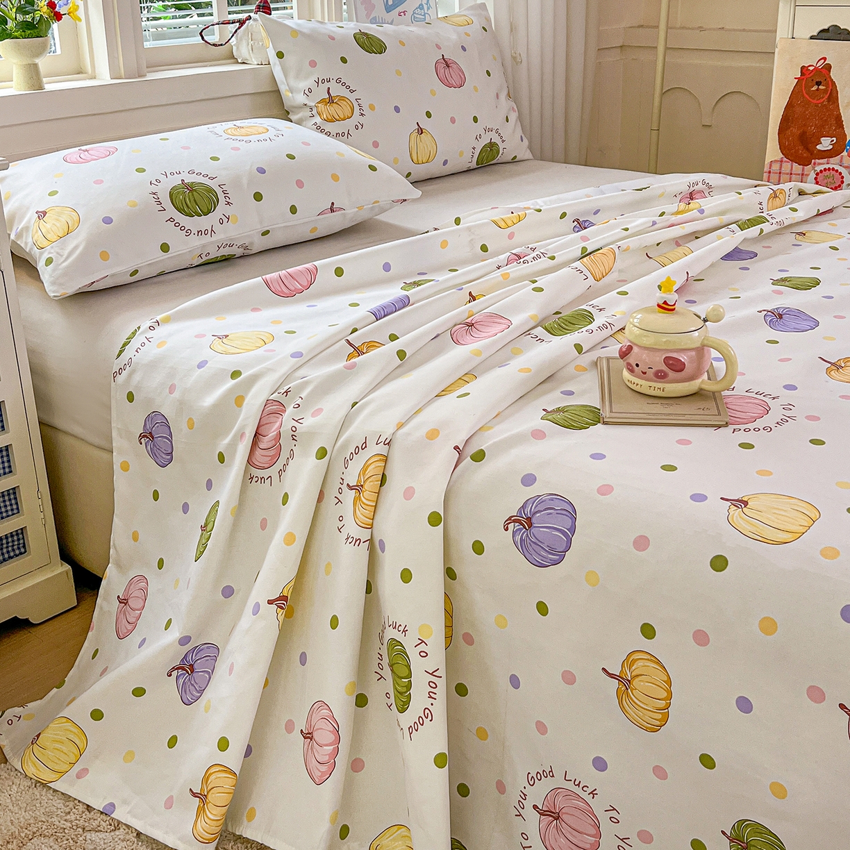 91家纺网 家纺一手货源 找家纺 栩裕纺织 2026春夏爆款老粗布凉席床单款凉席席子空调软席-提供买家秀 炫彩波点-床单款