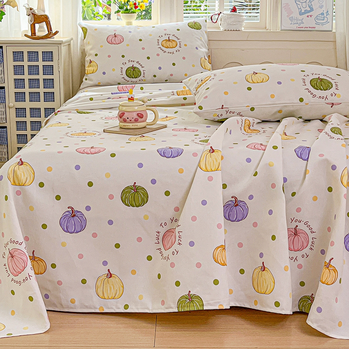 91家纺网 家纺一手货源 找家纺 栩裕纺织 2026春夏爆款老粗布凉席床单款凉席席子空调软席-提供买家秀 炫彩波点-床单款