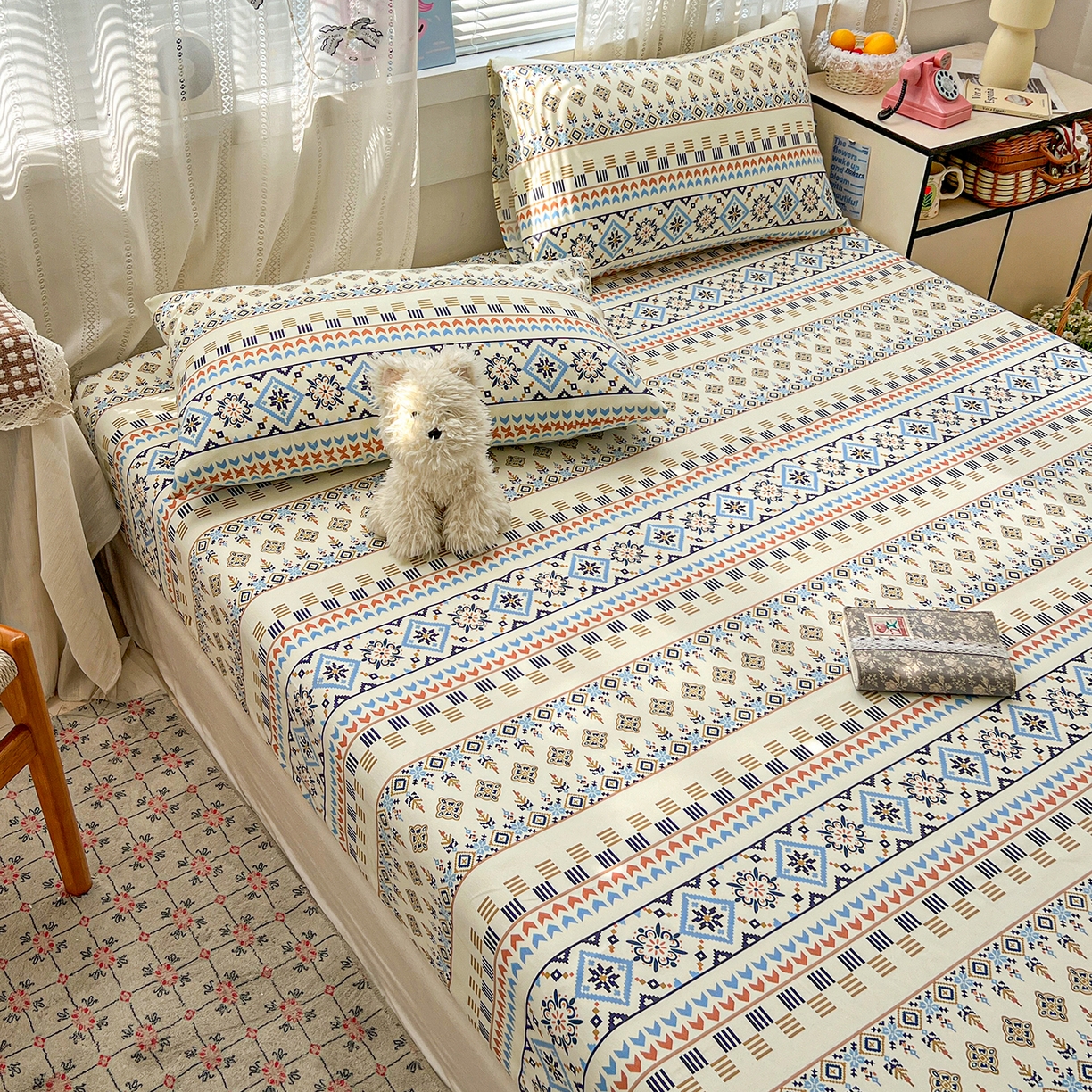 91家纺网 家纺一手货源 找家纺 栩裕纺织 2026春夏爆款老粗布凉席床单款凉席席子空调软席-提供买家秀 波西米亚-米-床笠款