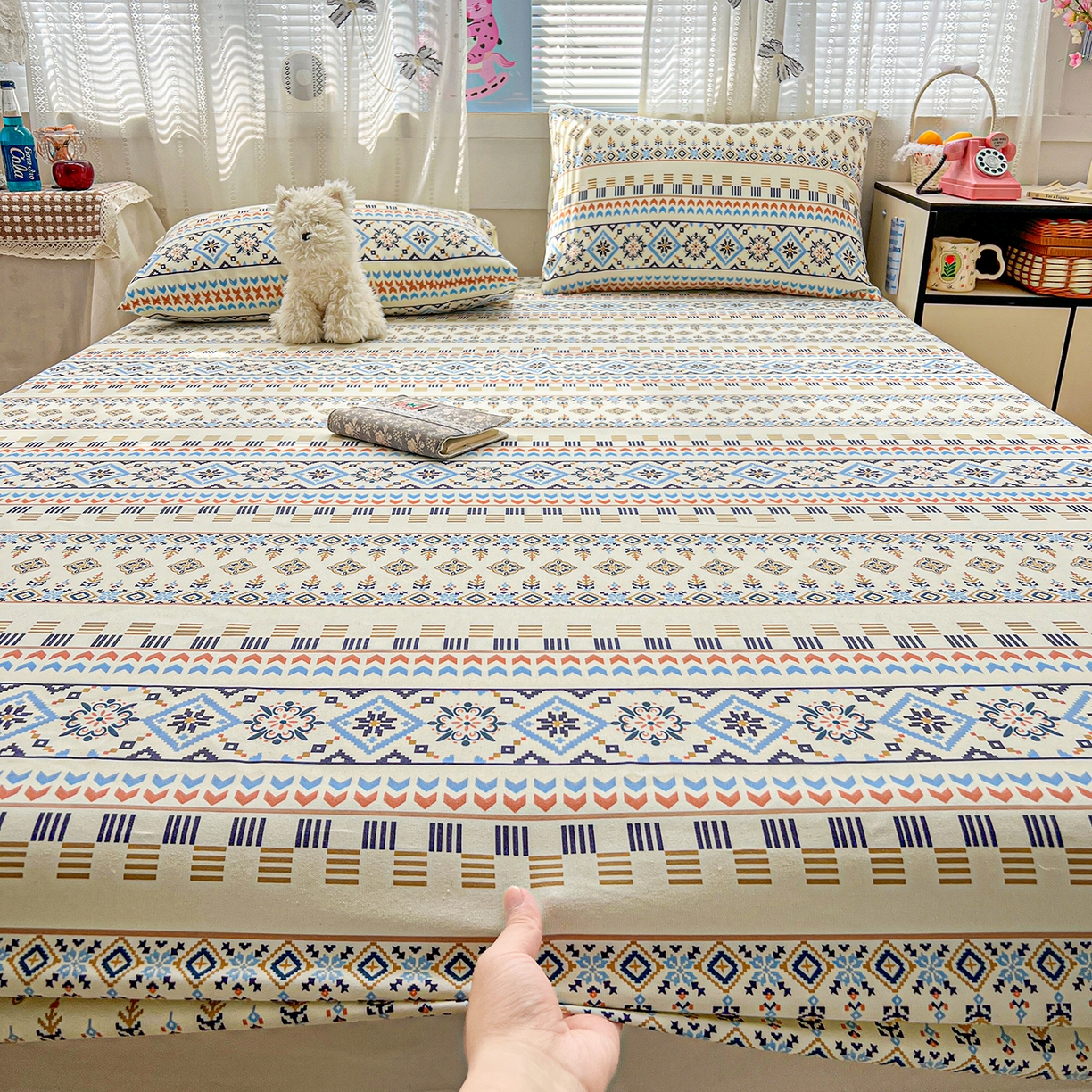 91家纺网 家纺一手货源 找家纺 栩裕纺织 2026春夏爆款老粗布凉席床单款凉席席子空调软席-提供买家秀 波西米亚-米-床笠款