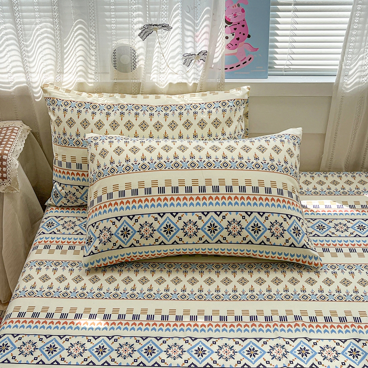 91家纺网 家纺一手货源 找家纺 栩裕纺织 2026春夏爆款老粗布凉席床单款凉席席子空调软席-提供买家秀 波西米亚-米-床笠款