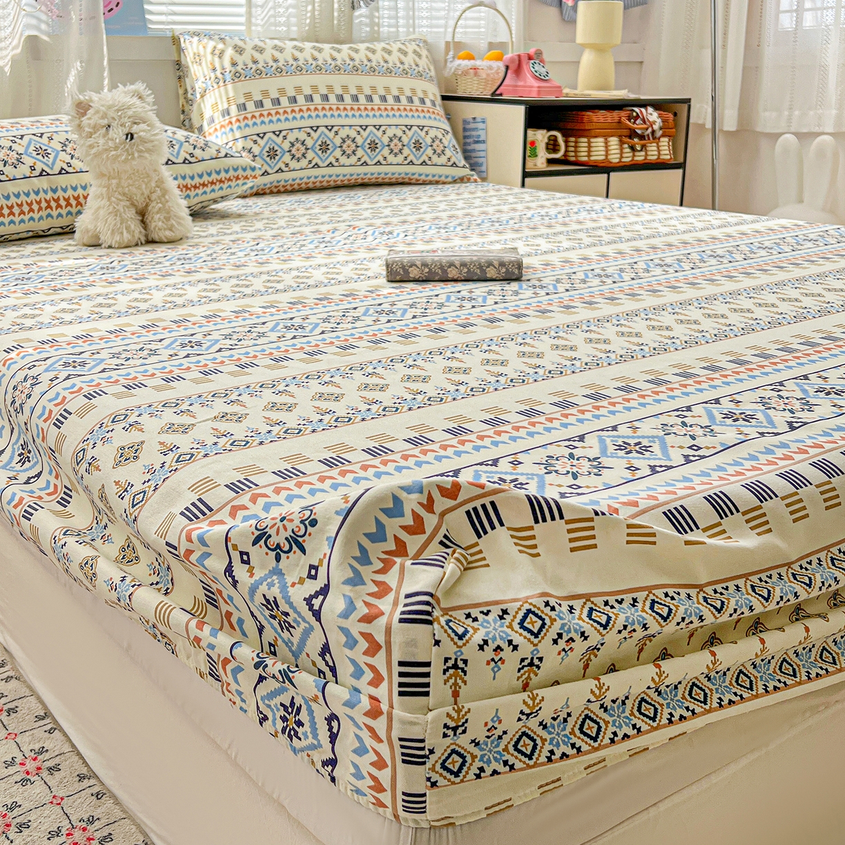 91家纺网 家纺一手货源 找家纺 栩裕纺织 2026春夏爆款老粗布凉席床单款凉席席子空调软席-提供买家秀 波西米亚-米-床笠款