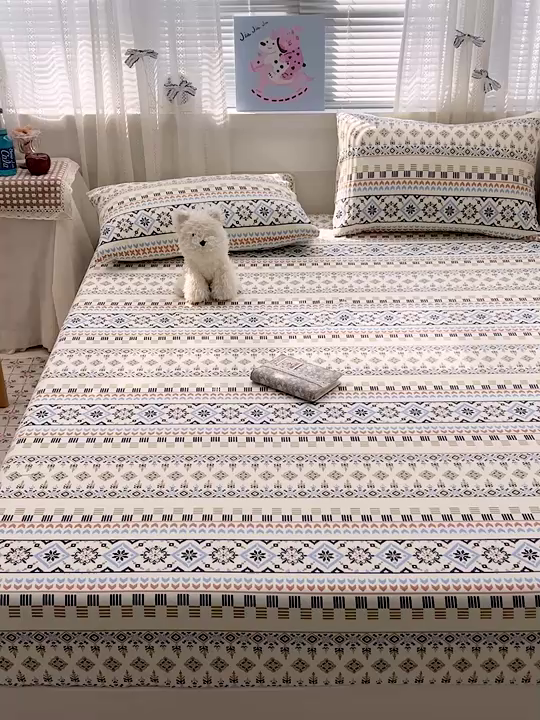 91家纺网 家纺一手货源 找家纺 栩裕纺织 2026春夏爆款老粗布凉席床单款凉席席子空调软席-提供买家秀 波西米亚-米-床笠款