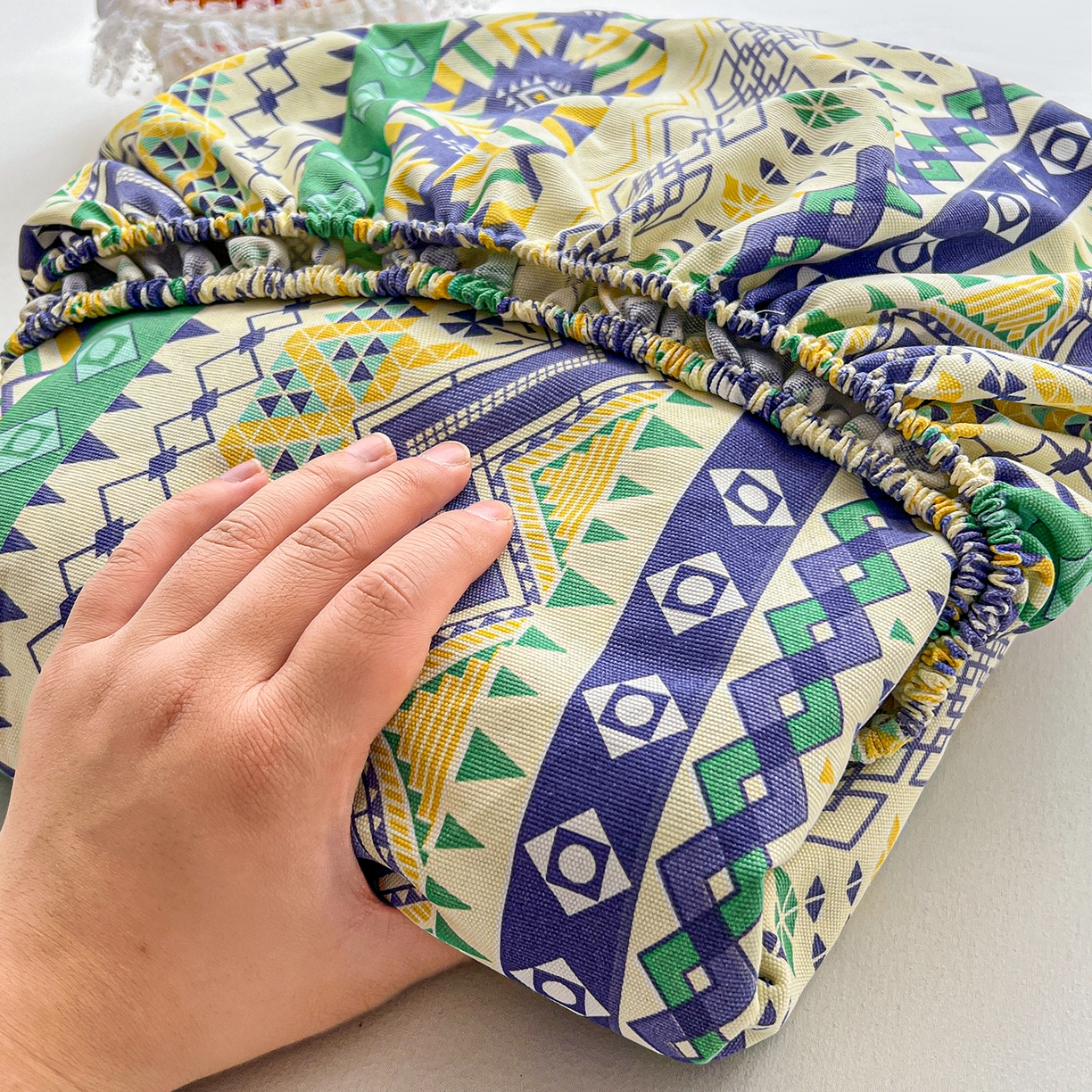 91家纺网 家纺一手货源 找家纺 栩裕纺织 2026春夏爆款老粗布凉席床单款凉席席子空调软席-提供买家秀 波西米亚-绿-床笠款