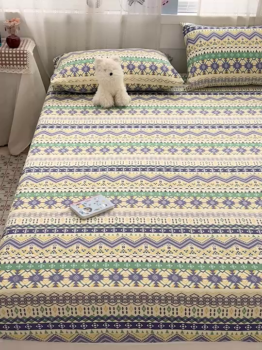 91家纺网 家纺一手货源 找家纺 栩裕纺织 2026春夏爆款老粗布凉席床单款凉席席子空调软席-提供买家秀 波西米亚-绿-床笠款