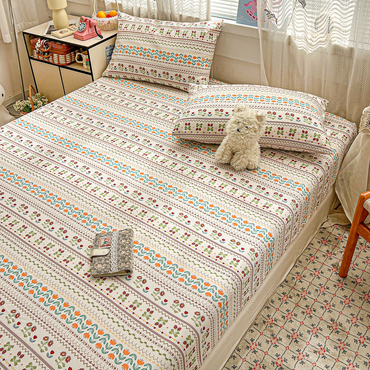 91家纺网 家纺一手货源 找家纺 栩裕纺织 2026春夏爆款老粗布凉席床单款凉席席子空调软席-提供买家秀 初甜樱桃-床笠款