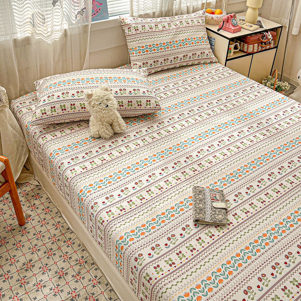 91家纺网 家纺一手货源 找家纺 栩裕纺织 2026春夏爆款老粗布凉席床单款凉席席子空调软席-提供买家秀 初甜樱桃-床笠款