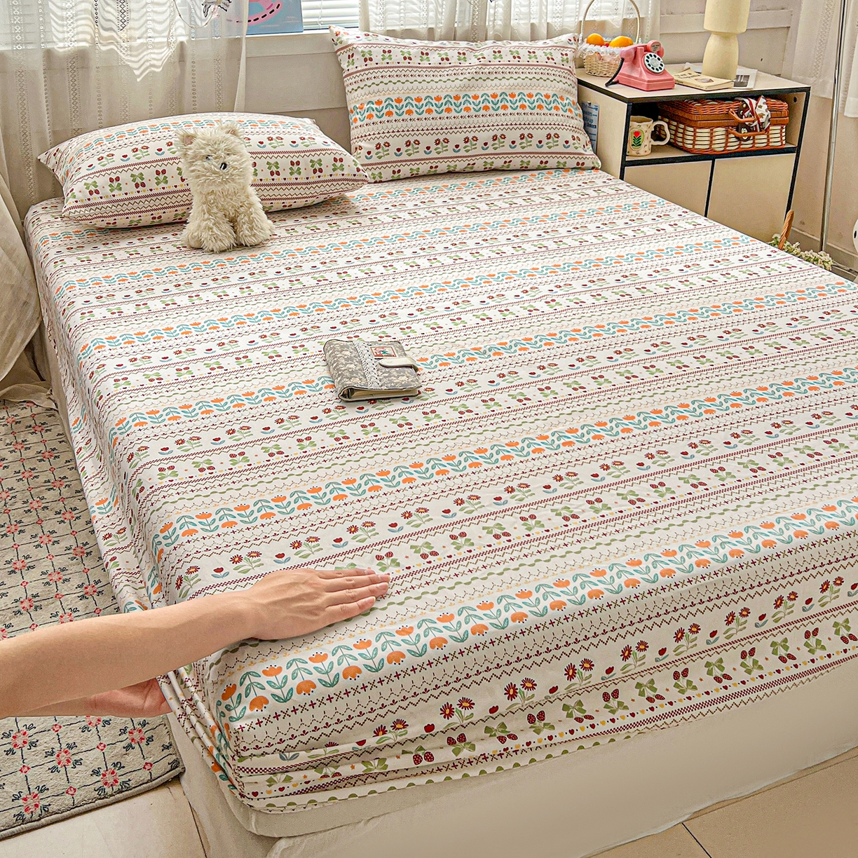 91家纺网 家纺一手货源 找家纺 栩裕纺织 2026春夏爆款老粗布凉席床单款凉席席子空调软席-提供买家秀 初甜樱桃-床笠款