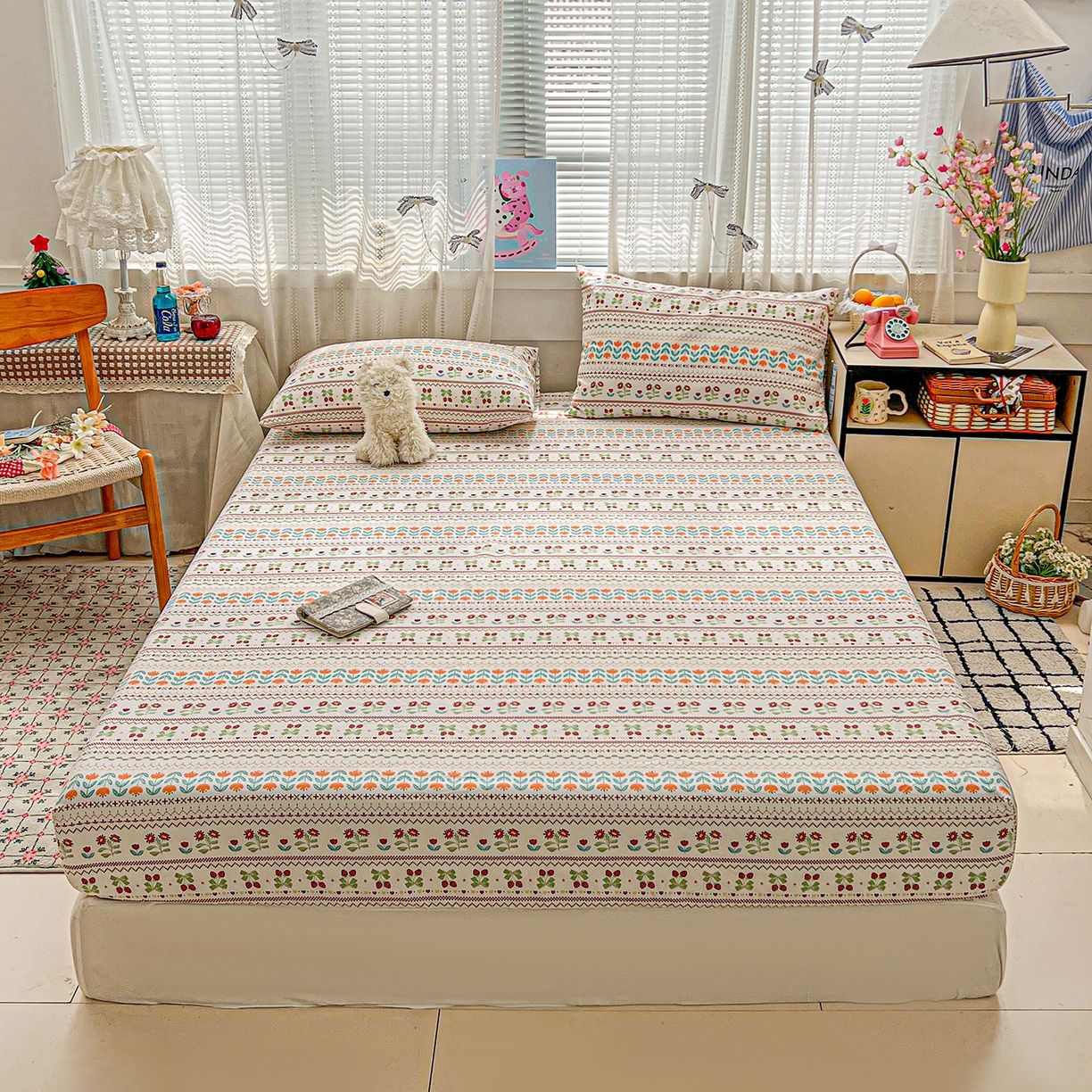 91家纺网 家纺一手货源 找家纺 栩裕纺织 2026春夏爆款老粗布凉席床单款凉席席子空调软席-提供买家秀 初甜樱桃-床笠款