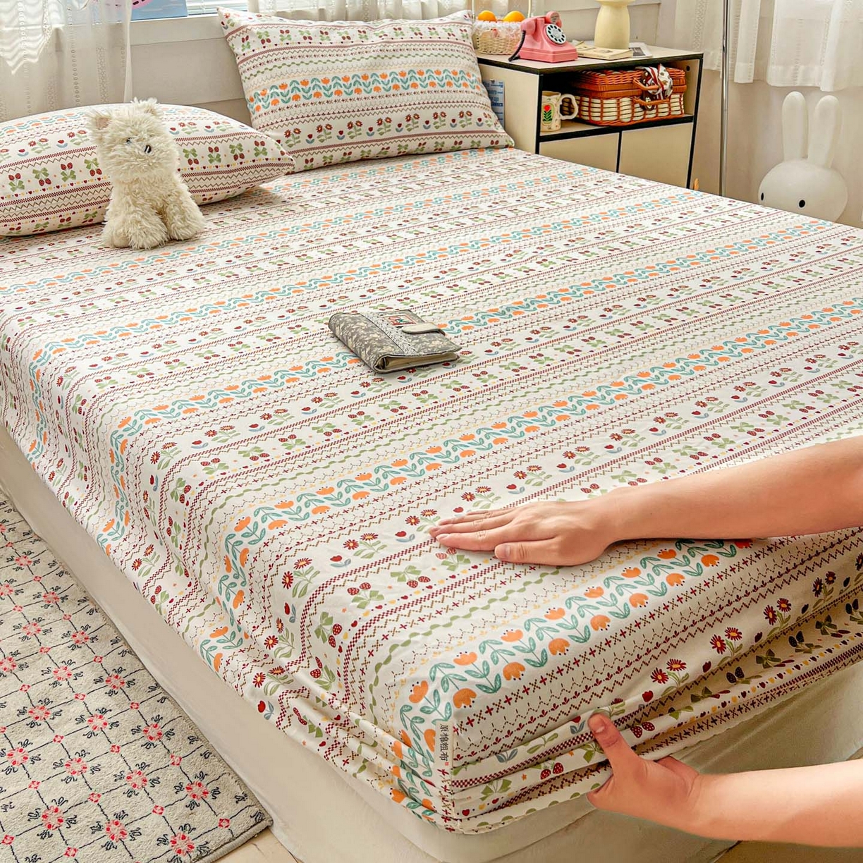 91家纺网 家纺一手货源 找家纺 栩裕纺织 2026春夏爆款老粗布凉席床单款凉席席子空调软席-提供买家秀 初甜樱桃-床笠款