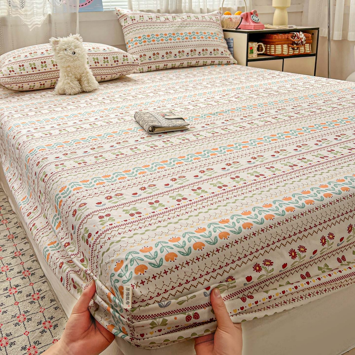 91家纺网 家纺一手货源 找家纺 栩裕纺织 2026春夏爆款老粗布凉席床单款凉席席子空调软席-提供买家秀 初甜樱桃-床笠款