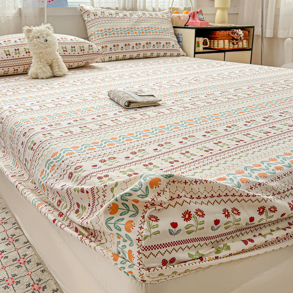 91家纺网 家纺一手货源 找家纺 栩裕纺织 2026春夏爆款老粗布凉席床单款凉席席子空调软席-提供买家秀 初甜樱桃-床笠款