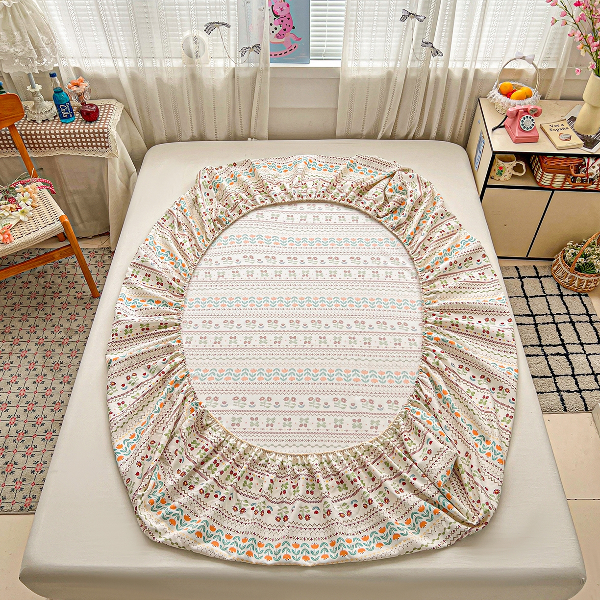 91家纺网 家纺一手货源 找家纺 栩裕纺织 2026春夏爆款老粗布凉席床单款凉席席子空调软席-提供买家秀 初甜樱桃-床笠款