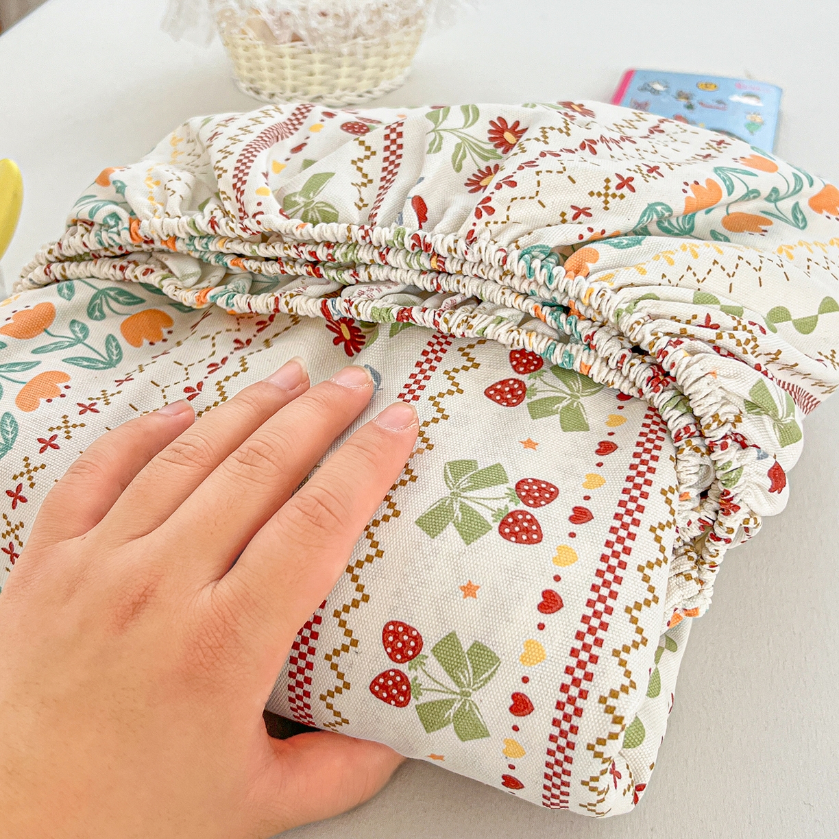 91家纺网 家纺一手货源 找家纺 栩裕纺织 2026春夏爆款老粗布凉席床单款凉席席子空调软席-提供买家秀 初甜樱桃-床笠款