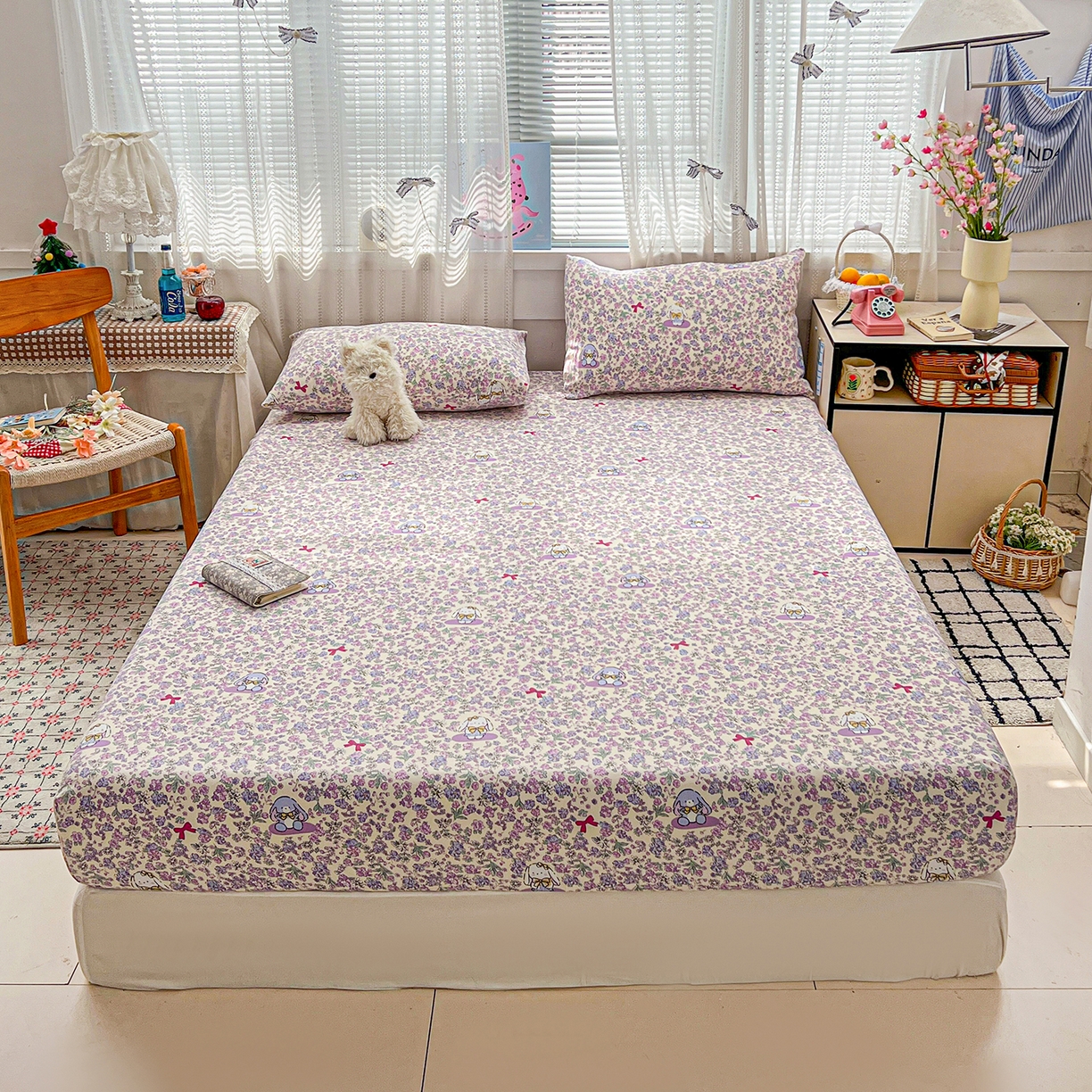 91家纺网 家纺一手货源 找家纺 栩裕纺织 2026春夏爆款老粗布凉席床单款凉席席子空调软席-提供买家秀 春天小兔-床笠款