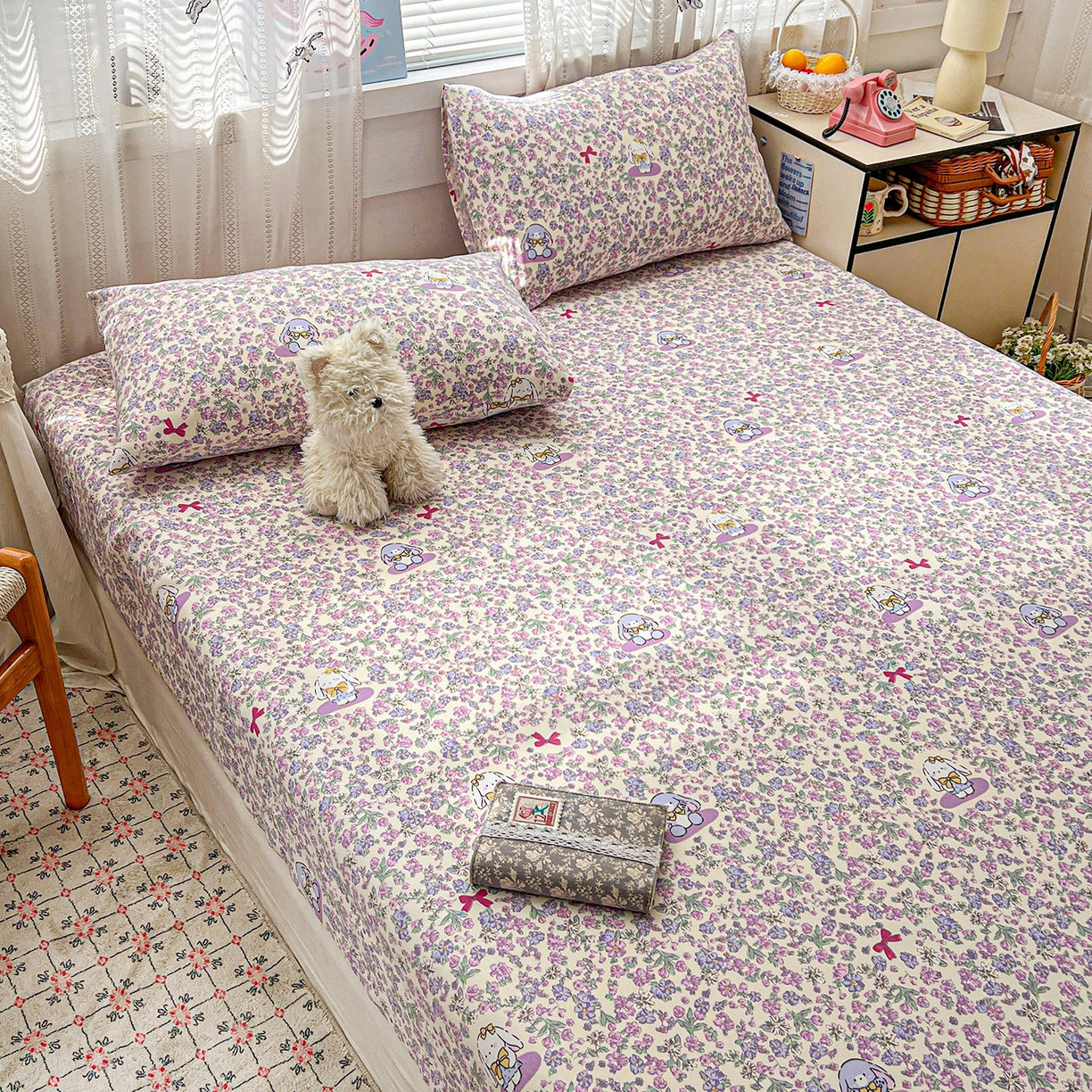 91家纺网 家纺一手货源 找家纺 栩裕纺织 2026春夏爆款老粗布凉席床单款凉席席子空调软席-提供买家秀 春天小兔-床笠款