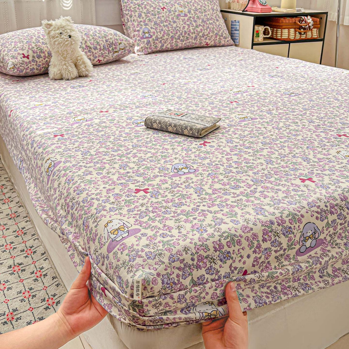 91家纺网 家纺一手货源 找家纺 栩裕纺织 2026春夏爆款老粗布凉席床单款凉席席子空调软席-提供买家秀 春天小兔-床笠款