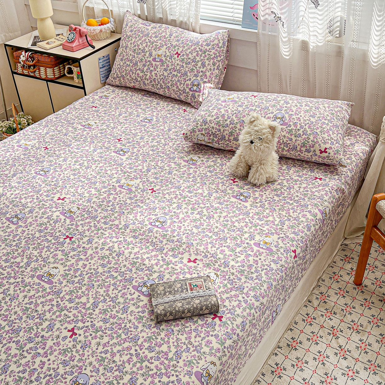 91家纺网 家纺一手货源 找家纺 栩裕纺织 2026春夏爆款老粗布凉席床单款凉席席子空调软席-提供买家秀 春天小兔-床笠款