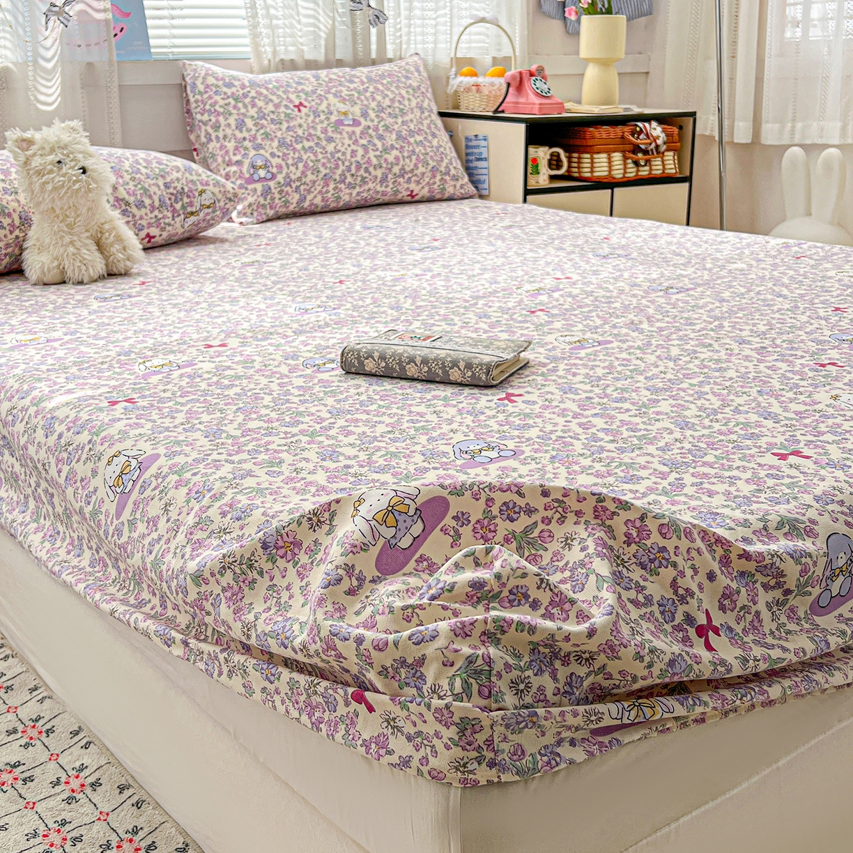 91家纺网 家纺一手货源 找家纺 栩裕纺织 2026春夏爆款老粗布凉席床单款凉席席子空调软席-提供买家秀 春天小兔-床笠款