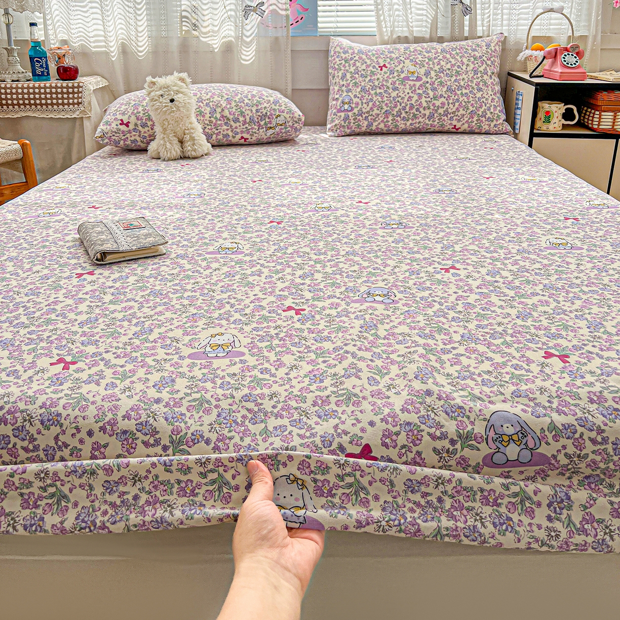 91家纺网 家纺一手货源 找家纺 栩裕纺织 2026春夏爆款老粗布凉席床单款凉席席子空调软席-提供买家秀 春天小兔-床笠款