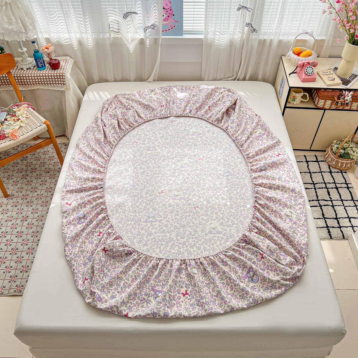 91家纺网 家纺一手货源 找家纺 栩裕纺织 2026春夏爆款老粗布凉席床单款凉席席子空调软席-提供买家秀 春天小兔-床笠款