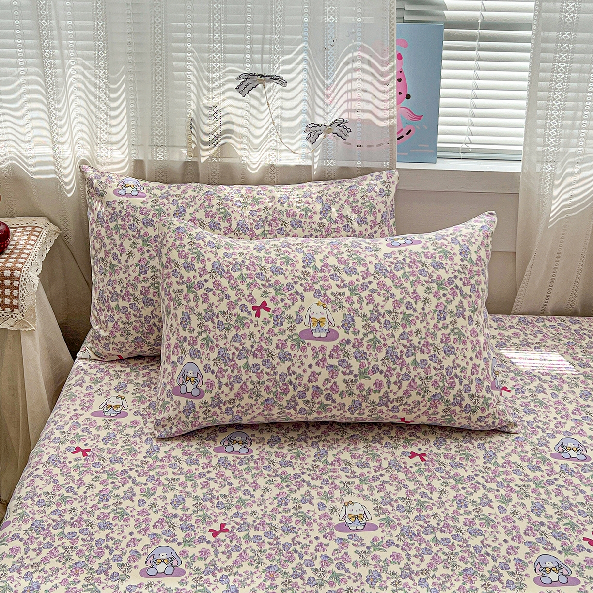 91家纺网 家纺一手货源 找家纺 栩裕纺织 2026春夏爆款老粗布凉席床单款凉席席子空调软席-提供买家秀 春天小兔-床笠款