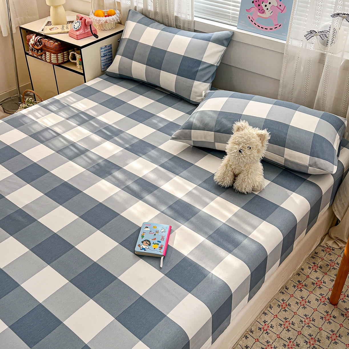 91家纺网 家纺一手货源 找家纺 栩裕纺织 2026春夏爆款老粗布凉席床单款凉席席子空调软席-提供买家秀 典雅方格 -床笠款