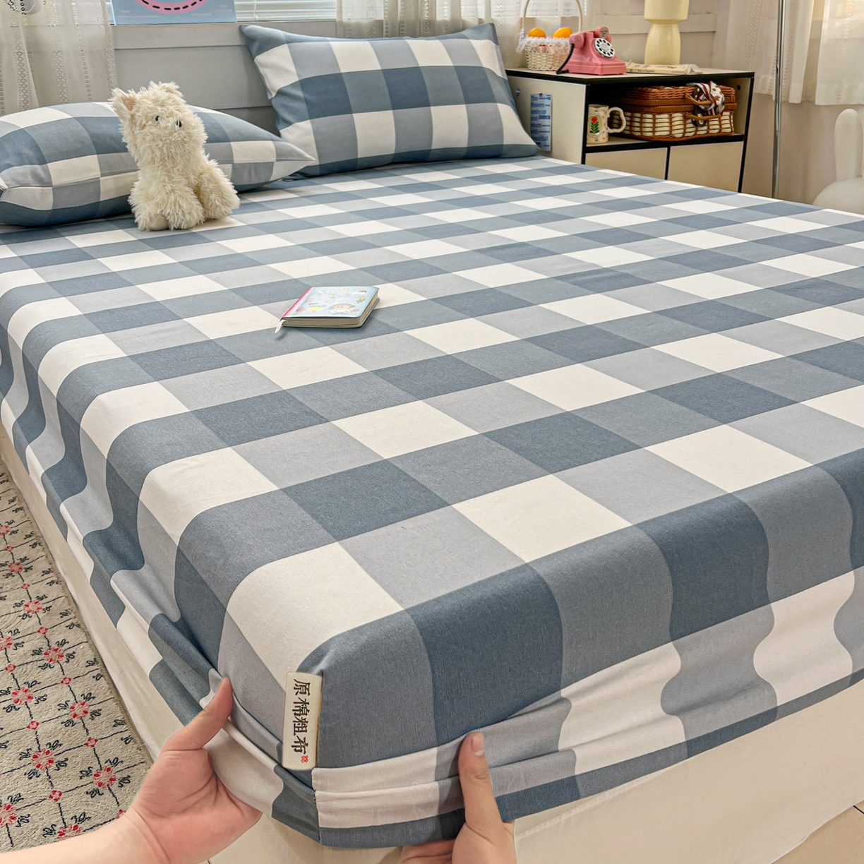 91家纺网 家纺一手货源 找家纺 栩裕纺织 2026春夏爆款老粗布凉席床单款凉席席子空调软席-提供买家秀 典雅方格 -床笠款